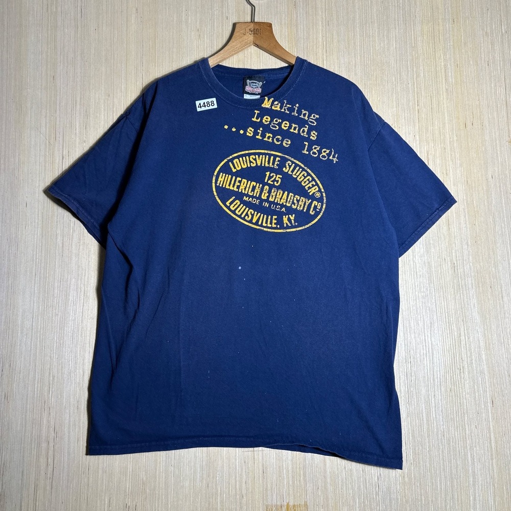 Vintage Louisville Slugger Shirt Men Extra Large Blue Short Sleeve Graphic Print